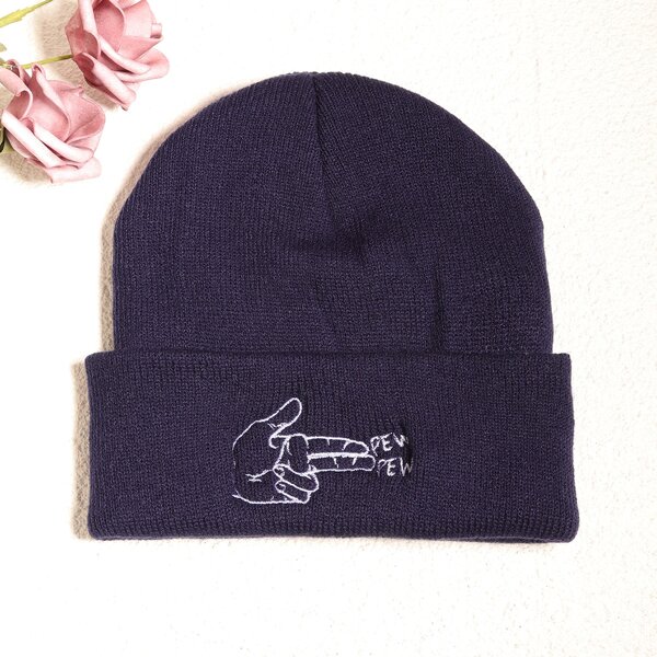 

Hand Pattern Knit Beanie, Navy blue