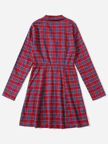 SHEIN 蘇格蘭格紋西裝領襯衫洋裝 - 彩色 - 查看 2
