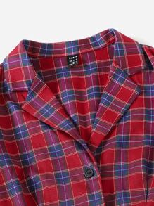 SHEIN 蘇格蘭格紋西裝領襯衫洋裝 - 彩色 - 查看 3