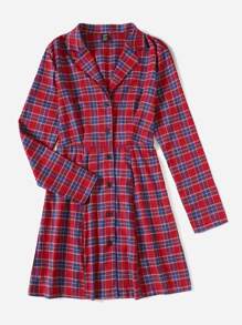 SHEIN 蘇格蘭格紋西裝領襯衫洋裝 - 彩色 - 查看 5