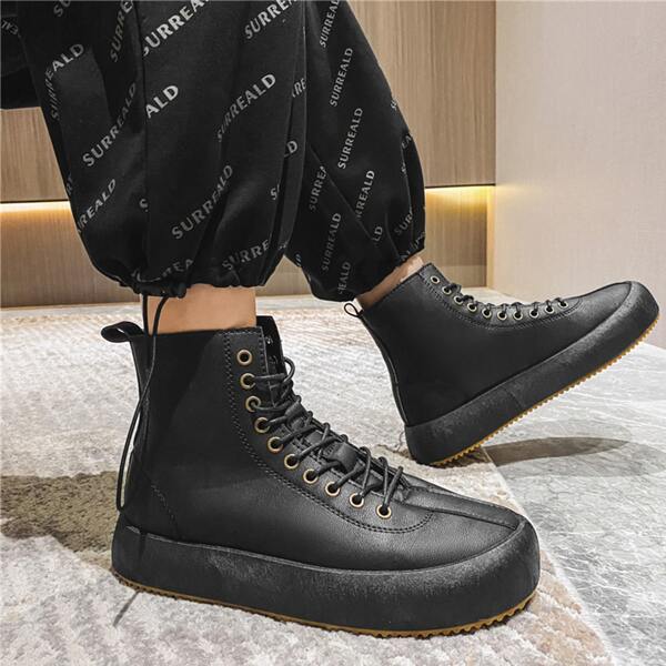 

Men Lace-up Flatform Combat Boots, Black