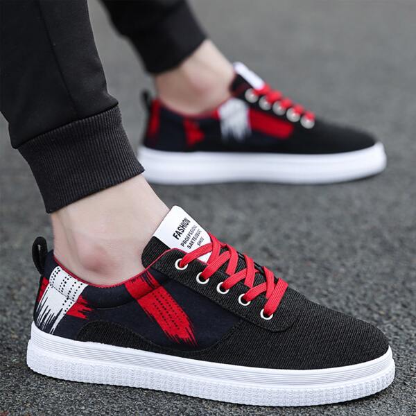

Men Brush Print Canvas Shoes, Red