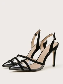 Tacones altos elegantes y de moda con correa trasera para mujer - Negro - Ver 4