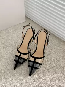 Tacones altos elegantes y de moda con correa trasera para mujer - Negro - Ver 7