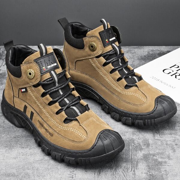 

Men Two Tone Lace-up Front Hiking Boots, Khaki