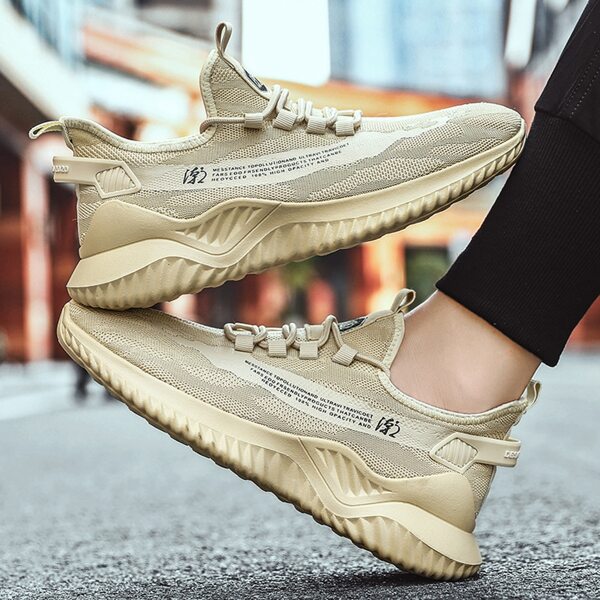 

Men Lace Up Decor Letter Graphic Knit Sneakers, Beige