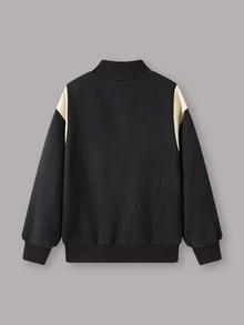 Niños Cazadora tipo bomber con bordado de letra panel en contraste - Negro - Ver 2