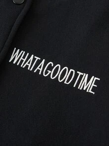 Niños Cazadora tipo bomber con bordado de letra panel en contraste - Negro - Ver 6