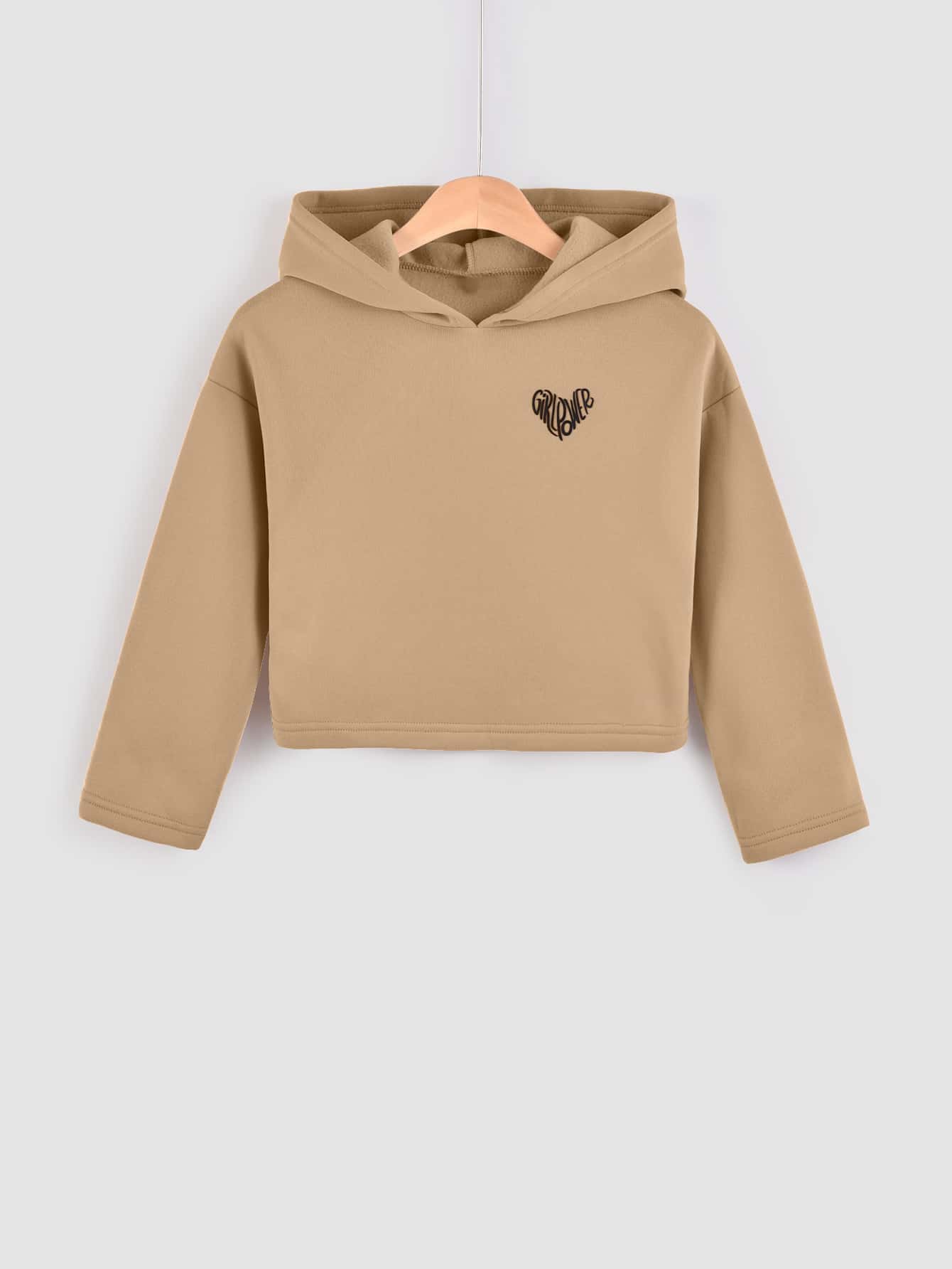 Tween Girl Heart & Letter Graphic Sweatshirt - Khaki - View 1