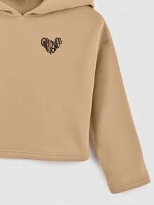 Tween Girl Heart & Letter Graphic Sweatshirt - Khaki - View 4