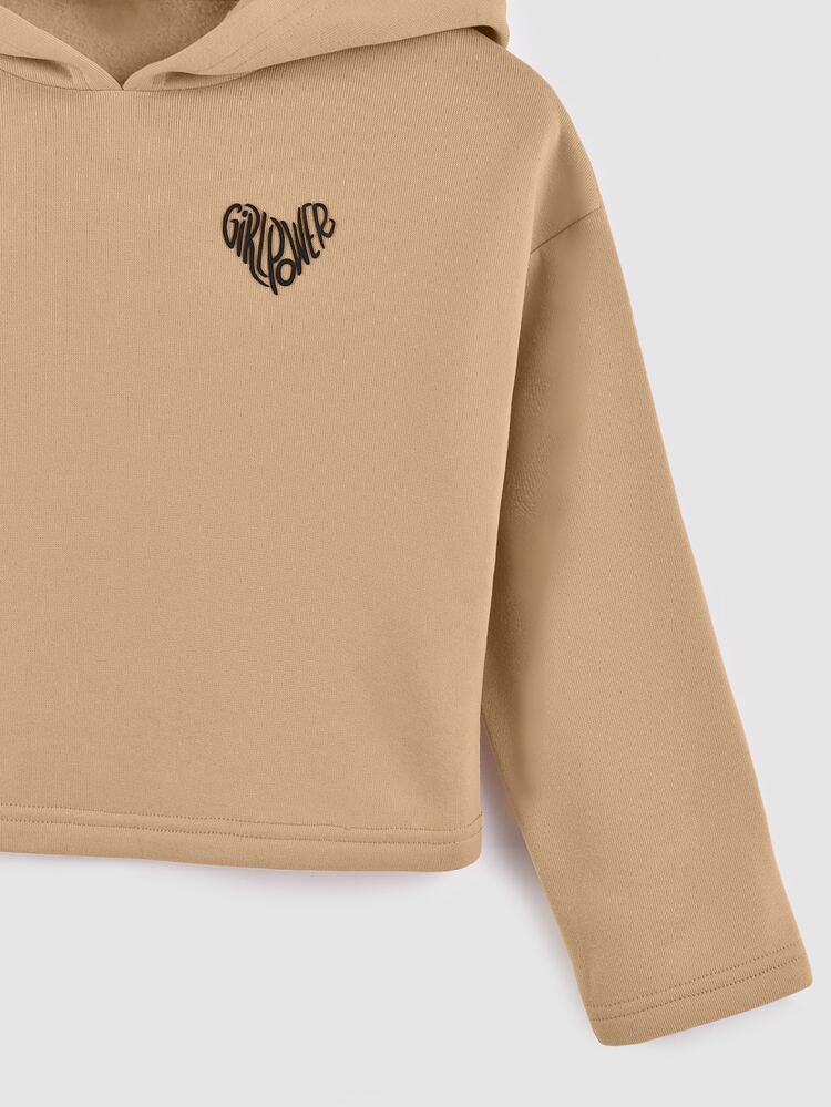 Tween Girl Heart & Letter Graphic Sweatshirt - Khaki - View 4