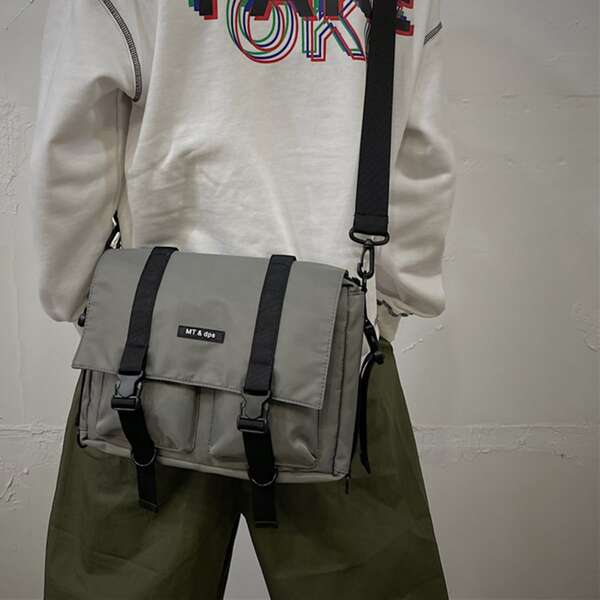 

Men Minimalist Buckle Crossbody Bag, Grey