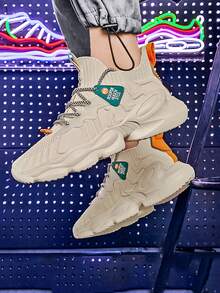 男士針織細節前綁帶運動鞋 - 米色 - 查看 2