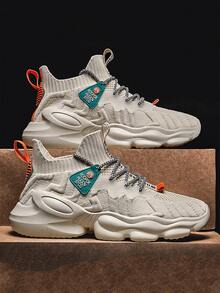 男士針織細節前綁帶運動鞋 - 米色 - 查看 3