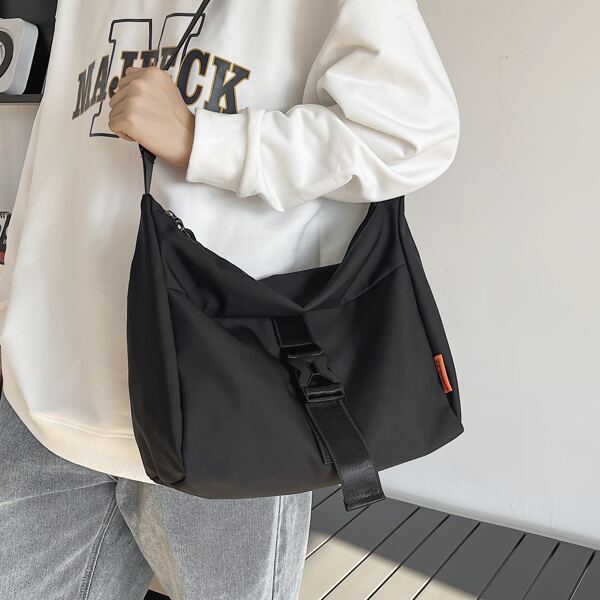 

Men Minimalist Buckle Crossbody Bag, Black