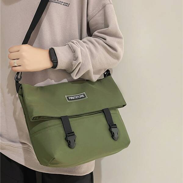 

Men Minimalist Buckle Crossbody Bag, Green