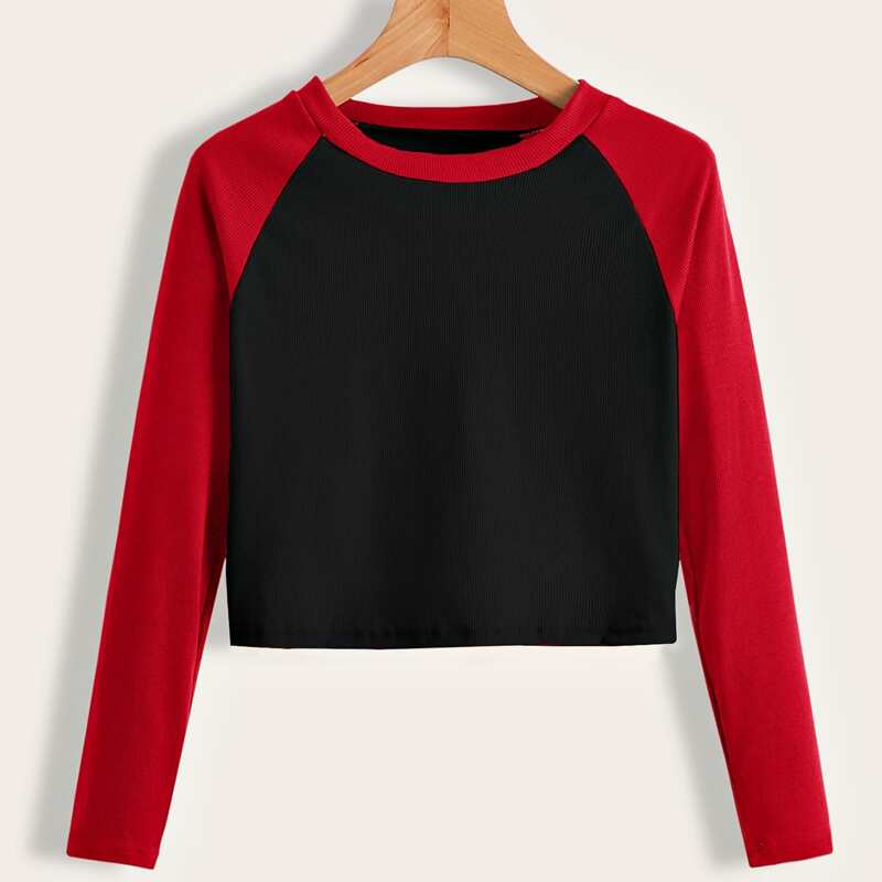 

Colorblock Ribbed Baseball Tee, Multicolor