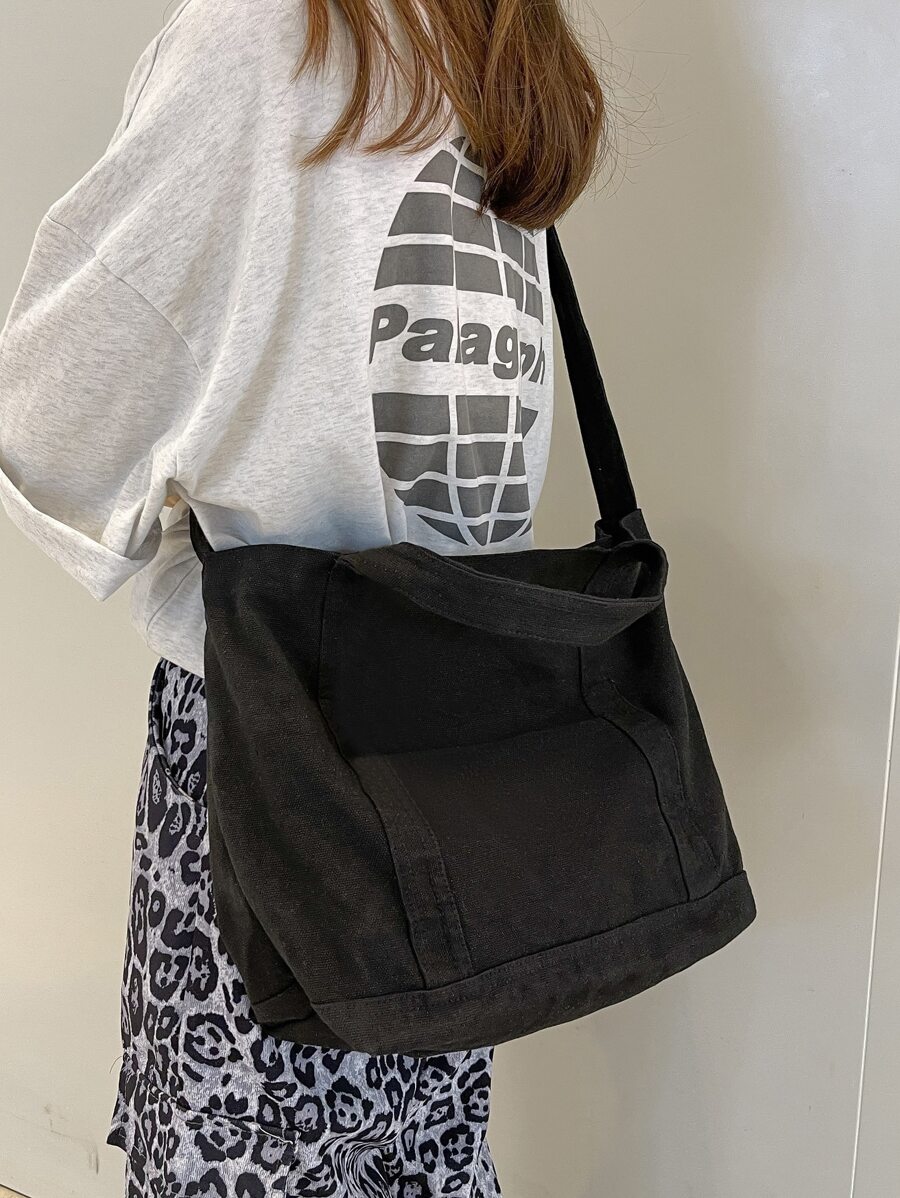 Lightweight,Business Casual Minimalist Shoulder Tote Bag For Teen Girls Women College Students,Rookies & White-collar Workers Perfect for Office,College,Work ,Business,Commute - Black - View 1