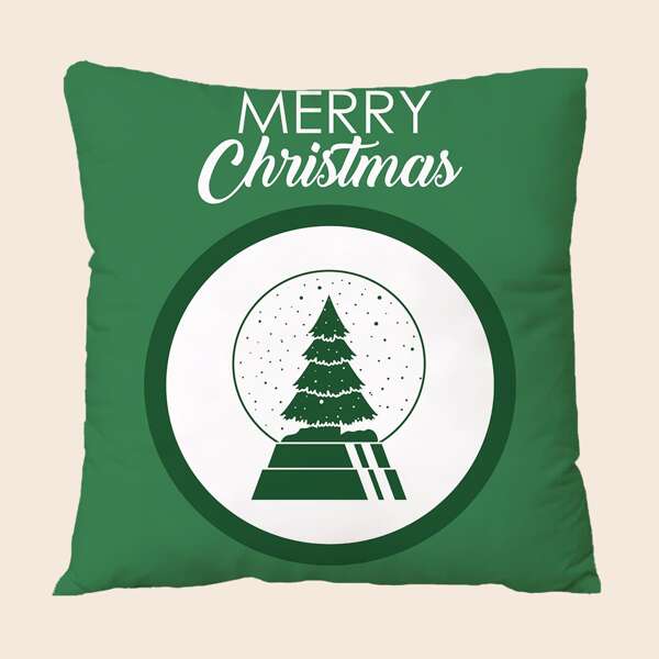 

Christmas Tree Print Cushion Cover Without Filler, Green
