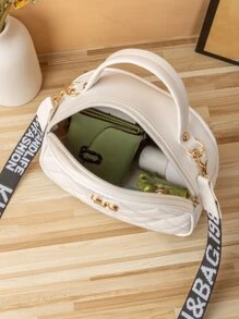 Bolso cartera guateado con diseño metal - Blanco - Ver 4