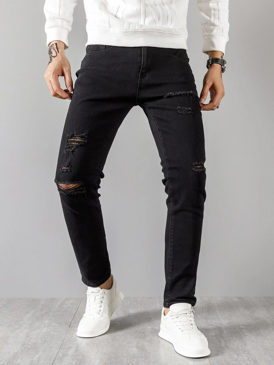 Manfinity Quần Jeans Nam Túi Bị tách màu trơn - màu đen - Xem 1