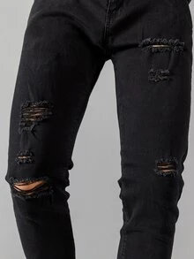 Manfinity Quần Jeans Nam Túi Bị tách màu trơn - màu đen - Xem 3