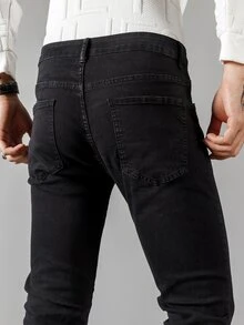 Manfinity Quần Jeans Nam Túi Bị tách màu trơn - màu đen - Xem 4