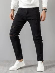 Manfinity Quần Jeans Nam Túi Bị tách màu trơn - màu đen - Xem 6