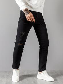 Manfinity Quần Jeans Nam Túi Bị tách màu trơn - màu đen - Xem 8