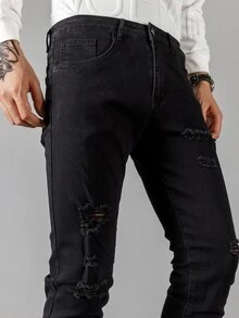 Manfinity Quần Jeans Nam Túi Bị tách màu trơn - màu đen - Xem 9