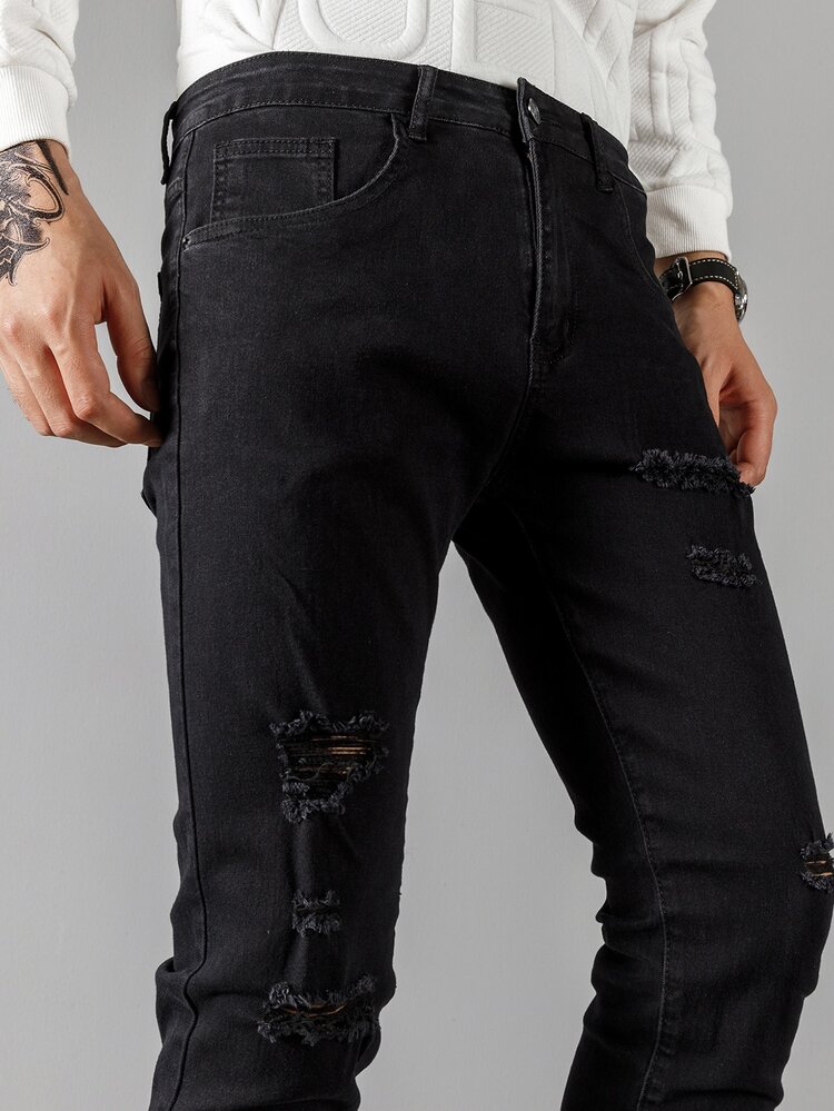 Manfinity Quần Jeans Nam Túi Bị tách màu trơn - màu đen - Xem 9
