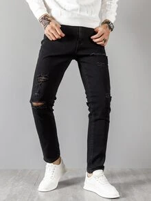 Manfinity Quần Jeans Nam Túi Bị tách màu trơn - màu đen - Xem 10