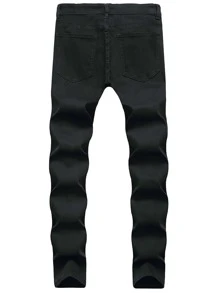 Manfinity Hombres Jeans rotos con bolsillo oblicuo - Negro - Ver 2