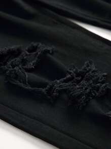 Manfinity Hombres Jeans rotos con bolsillo oblicuo - Negro - Ver 4