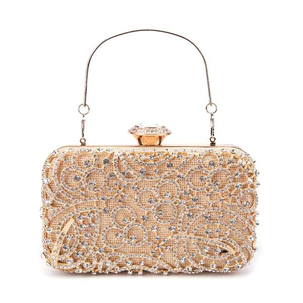 

Rhinestone Decor Graphic Box Bag, Champagne