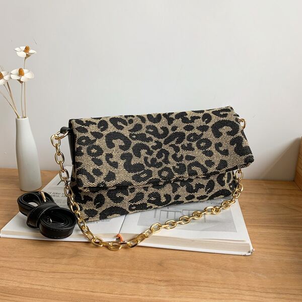 

Leopard Pattern Chain Square Bag, Multicolor