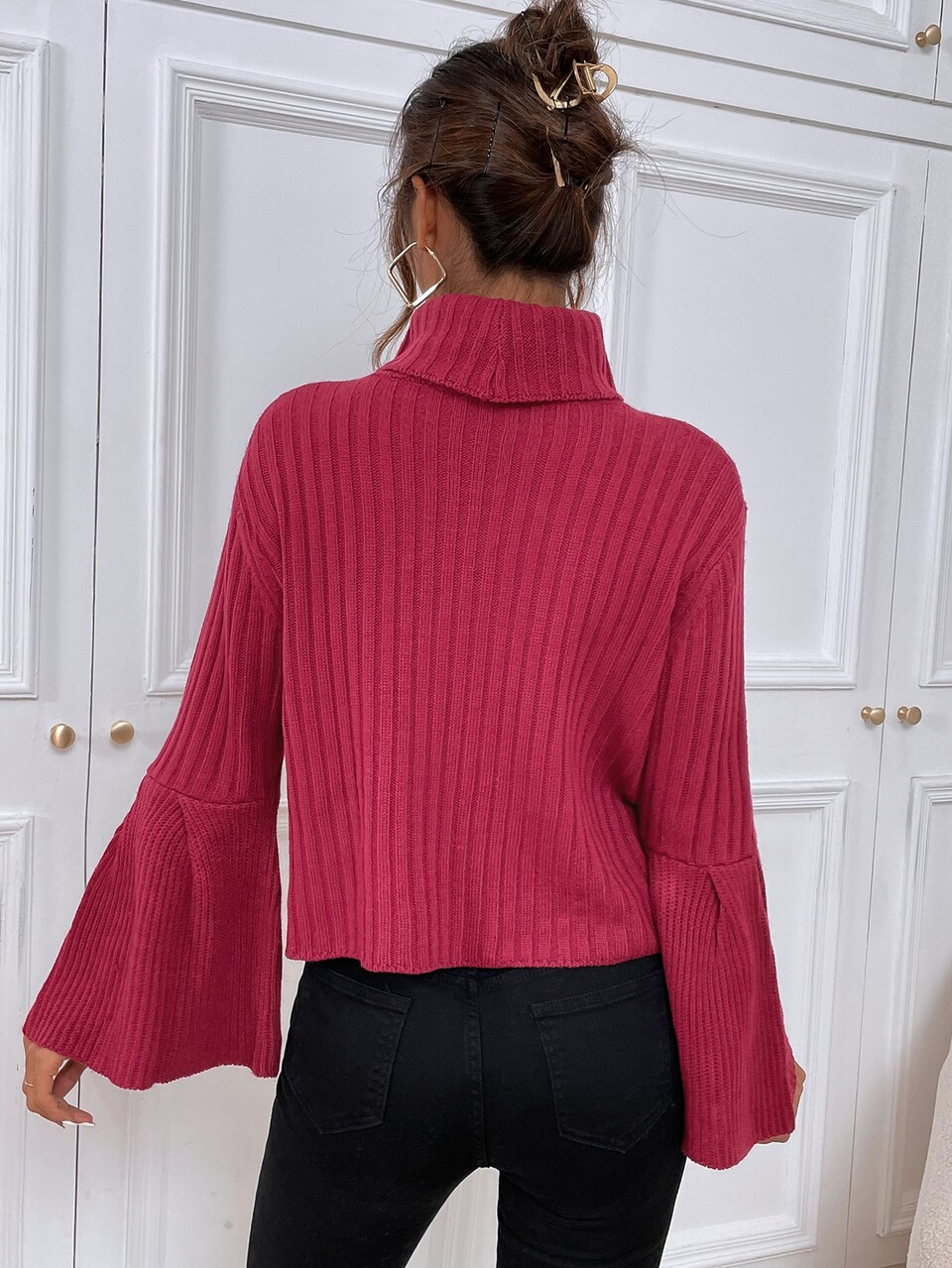 Turtleneck Flounce Sleeve Sweater