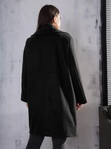 Mulvari Plus Solid Double Breasted Lapel Collar Overcoat - Black - View 2