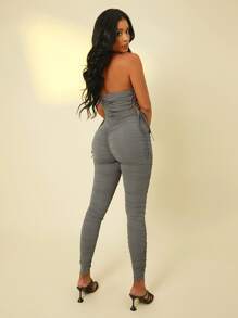 SHEIN SXY Lace Up Side Ruched Unitard Tube Jumpsuit - Grey - View 2