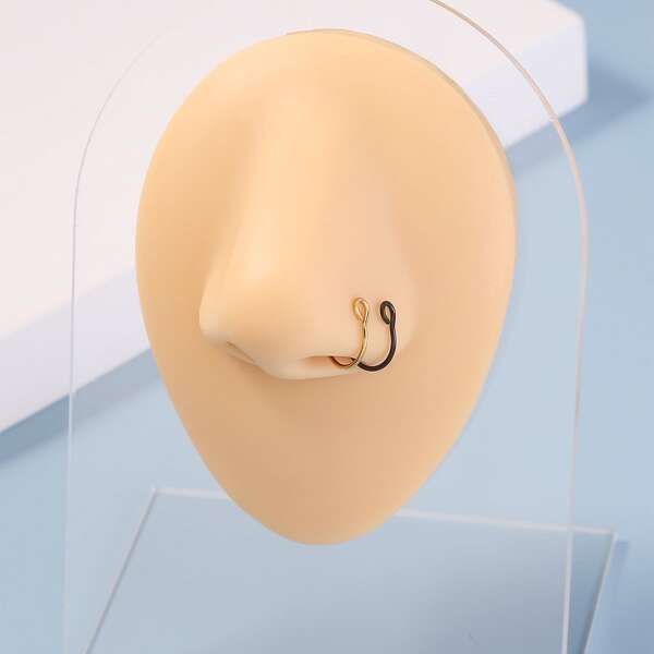 

2pcs Stainless Steel Nose Ring, Multicolor