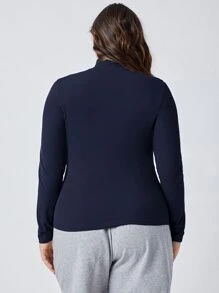 SHEIN BASICS Plus High Neck Form Fitted Tee - Navy Blue - View 2
