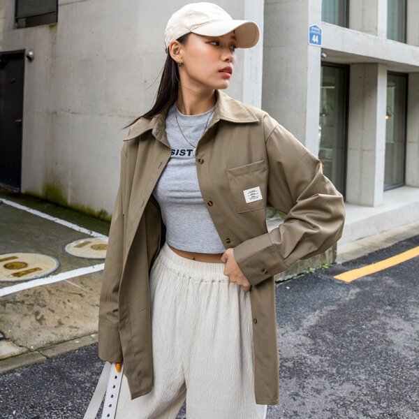 

Patch Detail Button Front Blouse, Khaki
