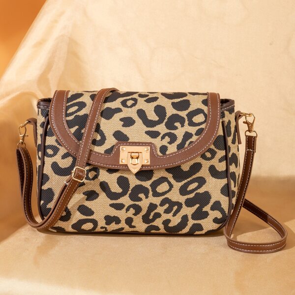 

Leopard Contrast Binding Square Bag, Multicolor