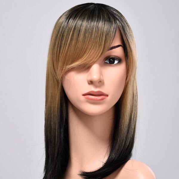 

Long Straight Synthetic Wig With Bangs, Ombre