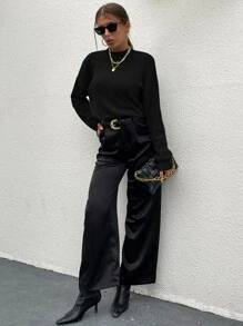 SoleilVie 高领落肩毛衣，长袖上衣