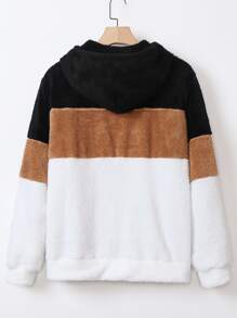 Manfinity Homme 男士撞色袋鼠口袋抽繩絨毛連帽衫 - 彩色 - 查看 2