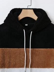 Manfinity Homme 男士撞色袋鼠口袋抽繩絨毛連帽衫 - 彩色 - 查看 6