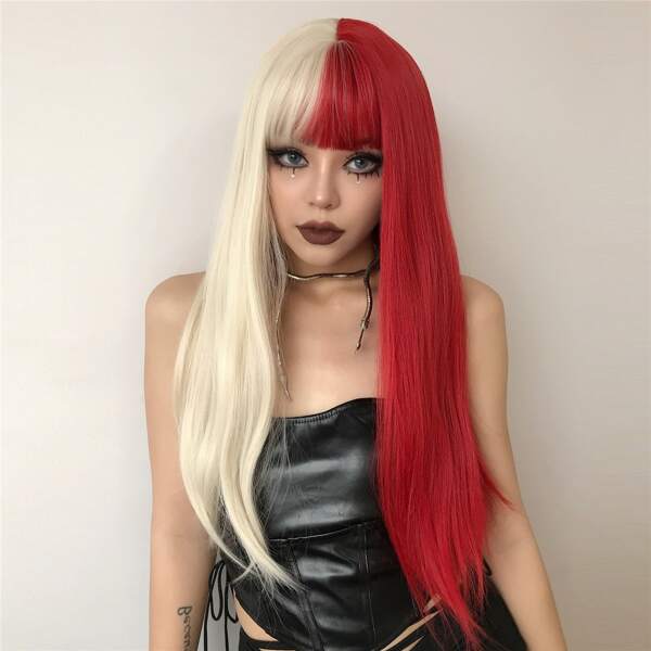 

Two Tone Long Straight Synthetic Wig With Bangs, Multicolor