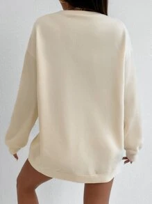 RueChic Sudadera con bordado de letra de hombros caídos - Albaricoque - Ver 2