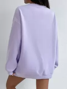 Muchica Loose Letter Embroidery Drop Shoulder Sweatshirt,Long Sleeve Tops - Lilac Purple - View 2